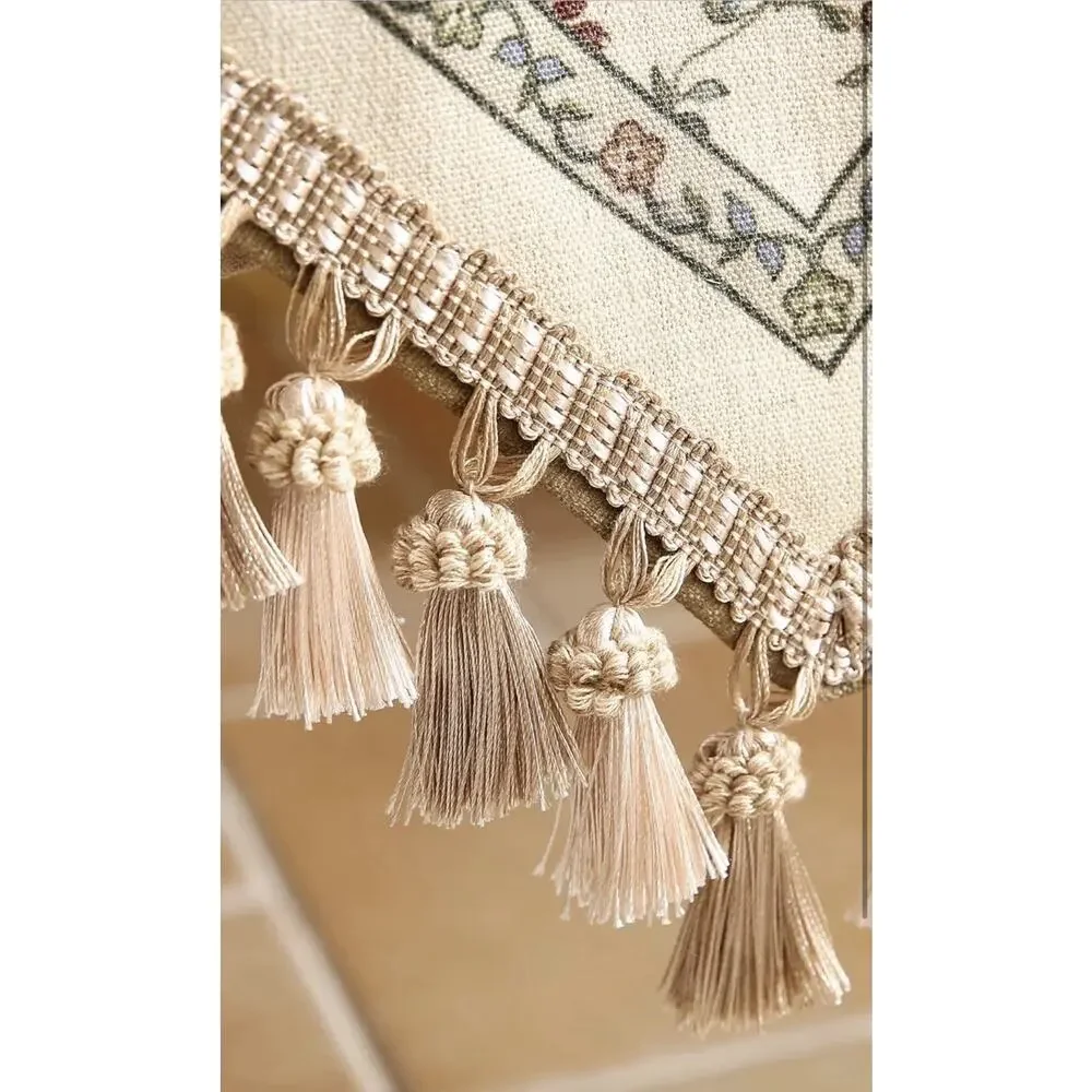 patdrea Designer Vintage Floral Linen Table Runner 87 Inch Long, Beige